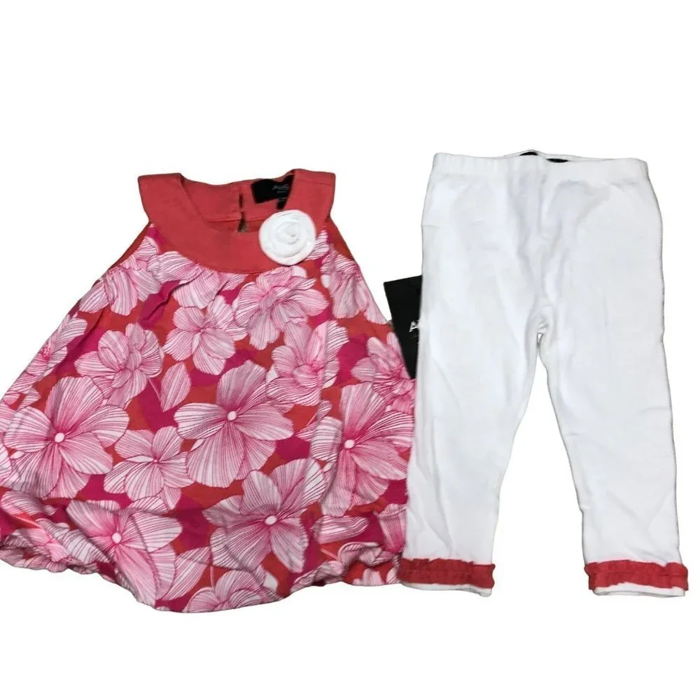 ABS KIDS BABY GIRL TWO PCS OUTFIT SET DRESS & WHITE LEGGING SIZE 12 MOS NEW WITH
